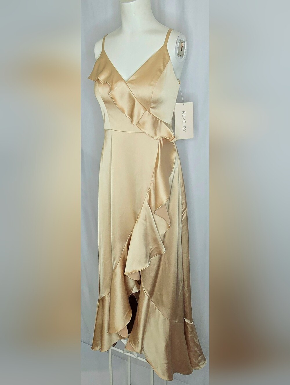 Revelry Paloma Gold Champagne Satin Formal Wedding Guest Bridesmaid Dress 4 NWT - Picture 2 of 10